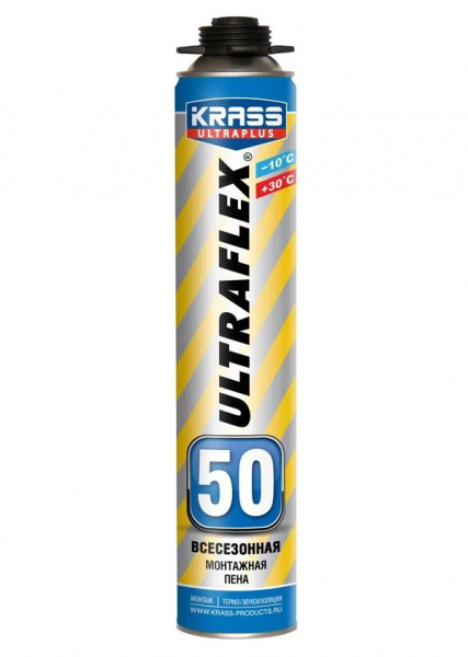 Пена монтажная KRASS ULTRAFLEX 50 Пистолетная Всесезонная 0,7 л 5280  в оптовом каталоге ООО Фарфор, фото