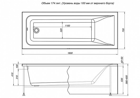 Ванна акриловая AQUANET BRIGHT 180х 70 каркас сварной без экрана (216662)  в оптовом каталоге ООО Фарфор, фото