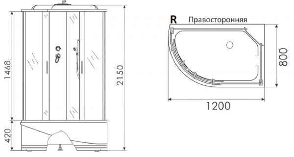 Душевая кабина Erlit Comfort ER4512TPR-C3-RUS (1200x800x2150)  в оптовом каталоге ООО Фарфор, фото