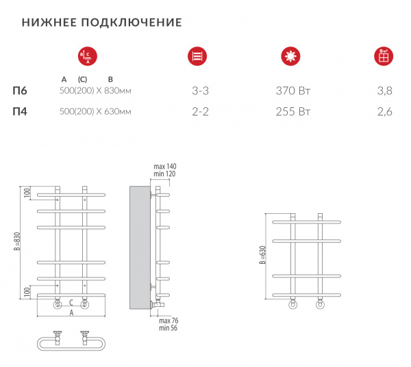 Полотенцесушитель водяной Terminus Сахара П6 500*830  в оптовом каталоге ООО Фарфор, фото