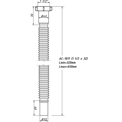 Гибкая труба 1 1/2х32 L-650мм АС-1017 (О)  в оптовом каталоге ООО Фарфор, фото