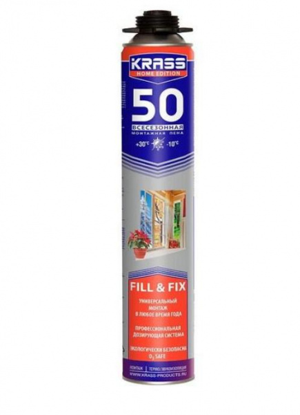 Пена монтажная KRASS Home Edition 50 пистолетная всесезонная 0,75л 5562  в оптовом каталоге ООО Фарфор, фото