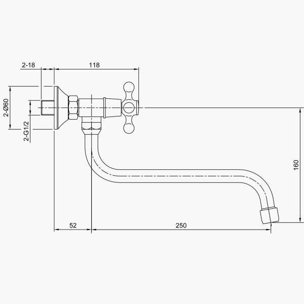 Смеситель для кухни Eleanti ELT6010 настенный двуручный кран-букса керам 0402.884  в оптовом каталоге ООО Фарфор, фото
