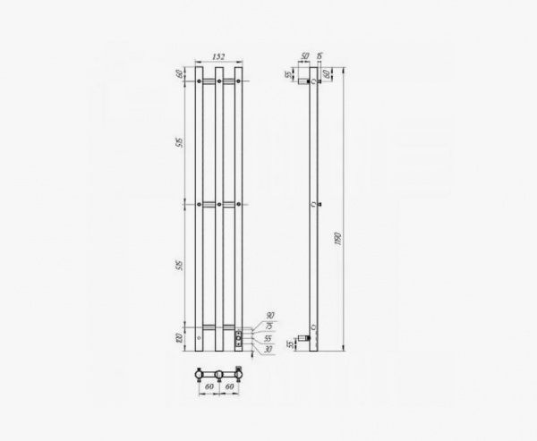 Полотенцесушитель электрический Point Деметра PN12822W П3 120х1200 диммер справа белый  в оптовом каталоге ООО Фарфор, фото