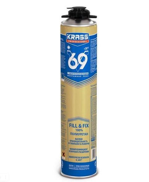 Пена монтажная KRASS Professional V69 пистолетная 0,89 л 8310606 снята с пр-ва  в оптовом каталоге ООО Фарфор, фото