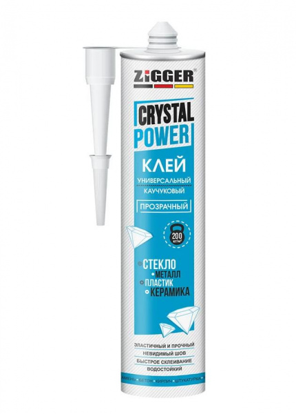 Клей ZIGGER CRYSTAL POWER каучуковый универсальный бесцветный 280 мл 03-02-20  в оптовом каталоге ООО Фарфор, фото
