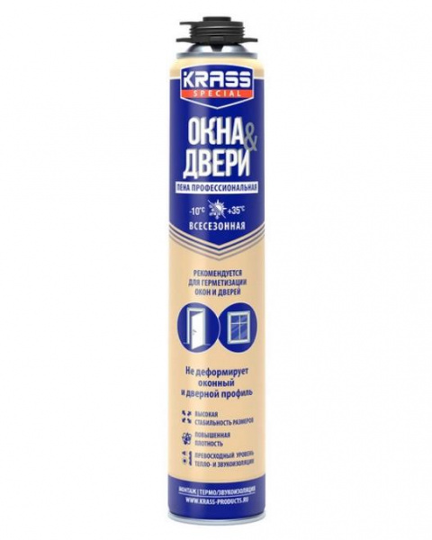 Пена монтажная KRASS Special для окон и дверей пистолетная всесезонная 0,75л 9591614  в оптовом каталоге ООО Фарфор, фото