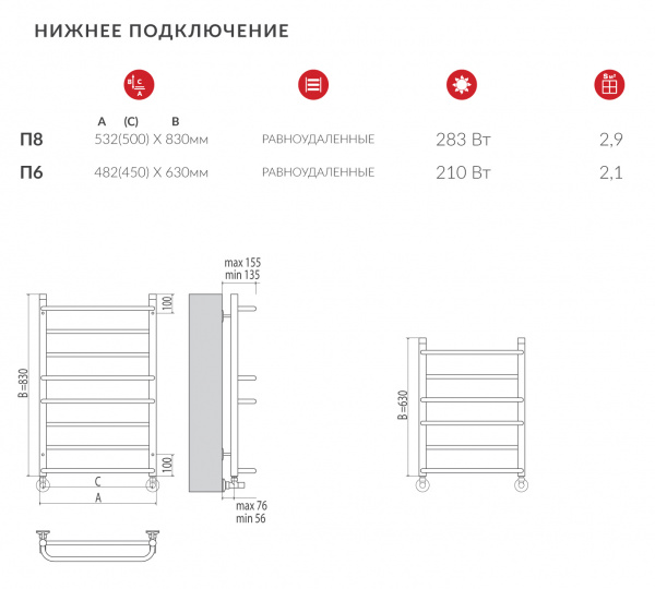 Полотенцесушитель водяной Terminus Евромикс П8 500*830  в оптовом каталоге ООО Фарфор, фото