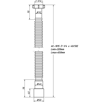 Гибкая труба 1 1/4х40/50 L-650 мм АС-1015 (О)  в оптовом каталоге ООО Фарфор, фото