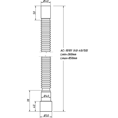 Гибкая труба 40/40х50 L-850мм АС-10101 (О)  в оптовом каталоге ООО Фарфор, фото